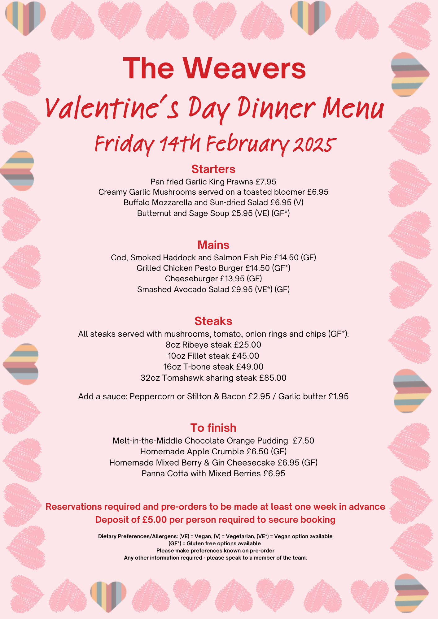 Basic Weavers Valentine Day Menu Feb