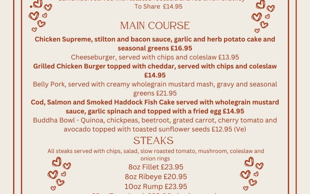 Book your table for Valentines Day!