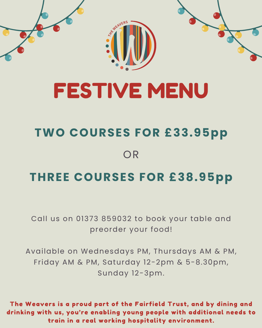 Weavers Christmas Menu